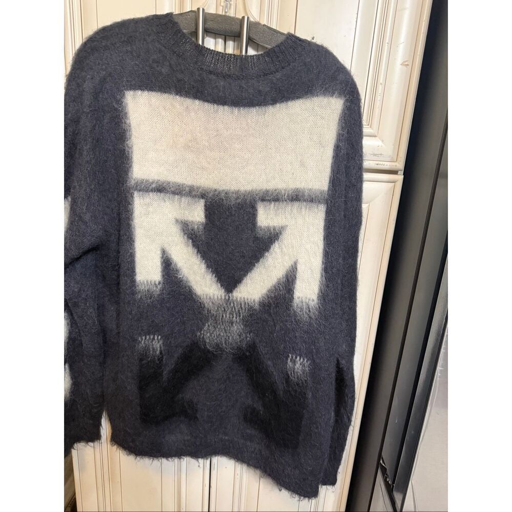 Main Label Women's Off-White Virgil Abloh Arrows-Intarsia Sweater Gray Size 2XS